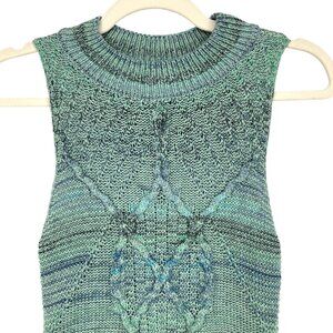 Pilcro Green Blue Sleeveless Knit Crewneck Sweater Side Slit Size XXS